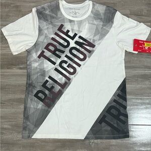 ! NEW! Men’s Maroon White Brand New True Religion Size Medium Shirt Short Sleeve